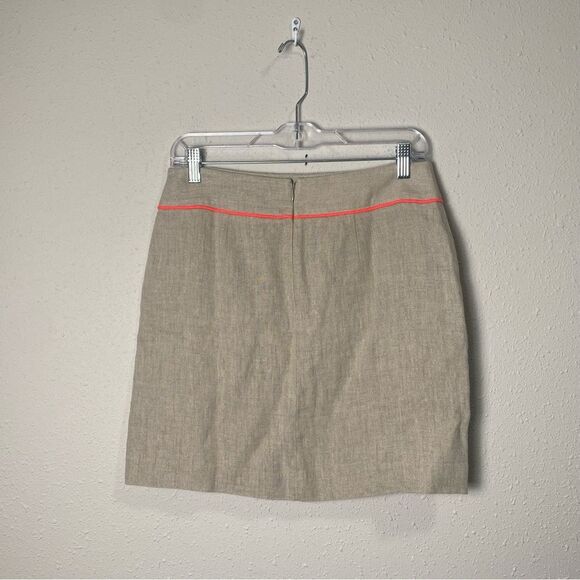 Ann Taylor Loft 100% Linen Biege Mini Skirt W/ Contrasting Hem Women's Size 2 - Picture 11 of 14